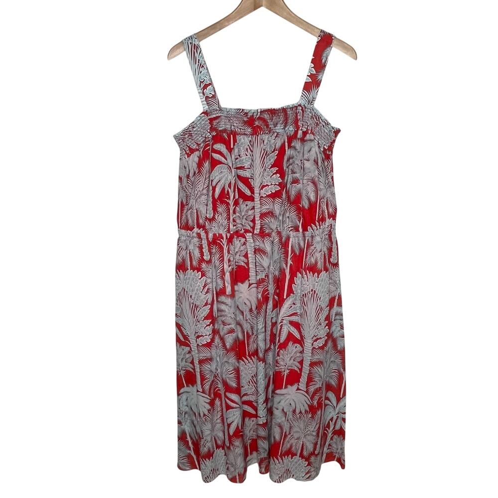 Talbots Women Fit & Flare Midi Dress 16 Red Oasis Palm Print Tropical Cotton - Picture 3 of 9